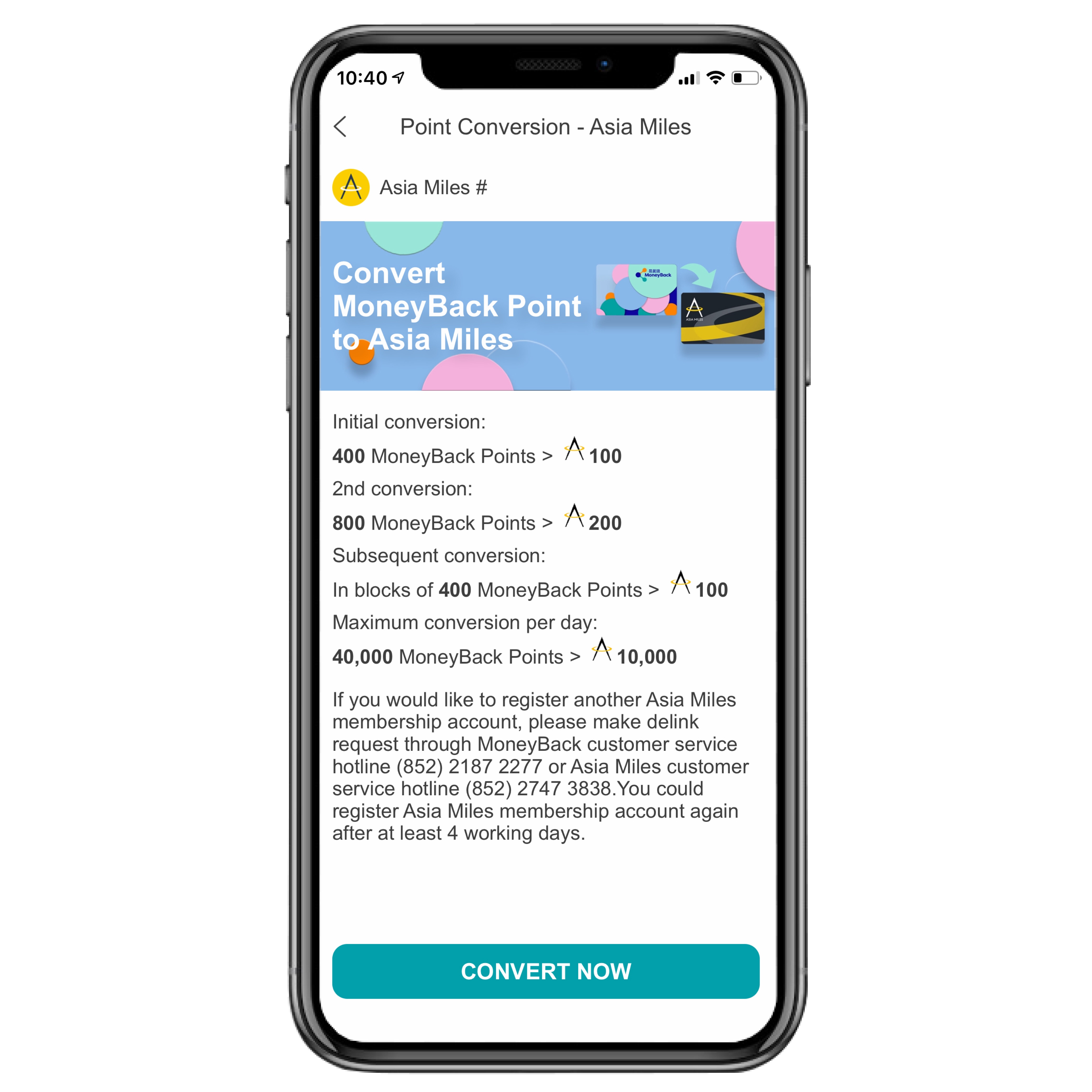 Point conversion steps (convert MoneyBack points to Asia Miles) FORTRESS